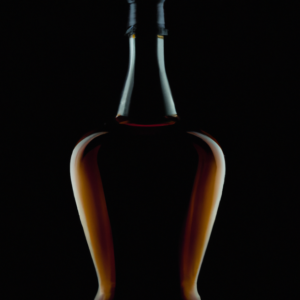 ein dunkles Bild von einer Flasche Weinbrand